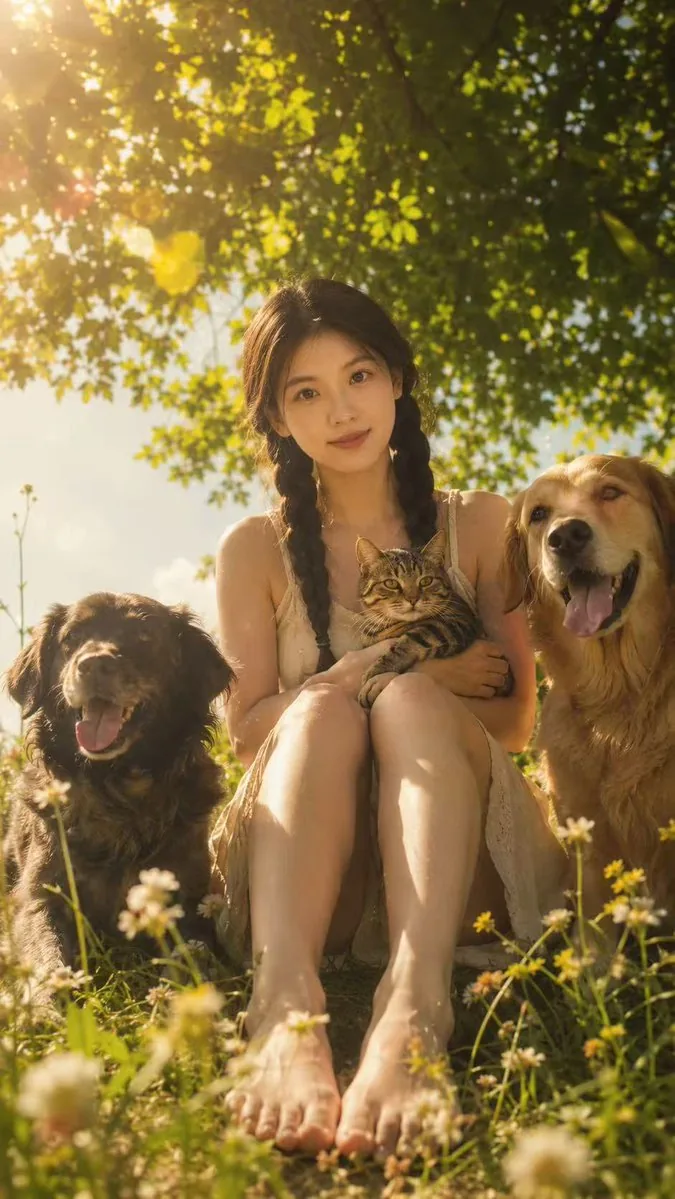 Golden Meadow Portrait with Pets reference