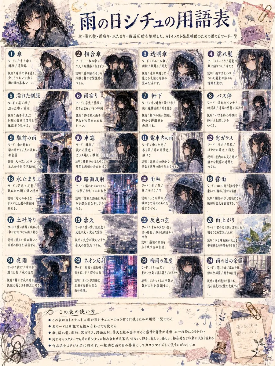 Rainy Day Anime Vocabulary Sheet reference