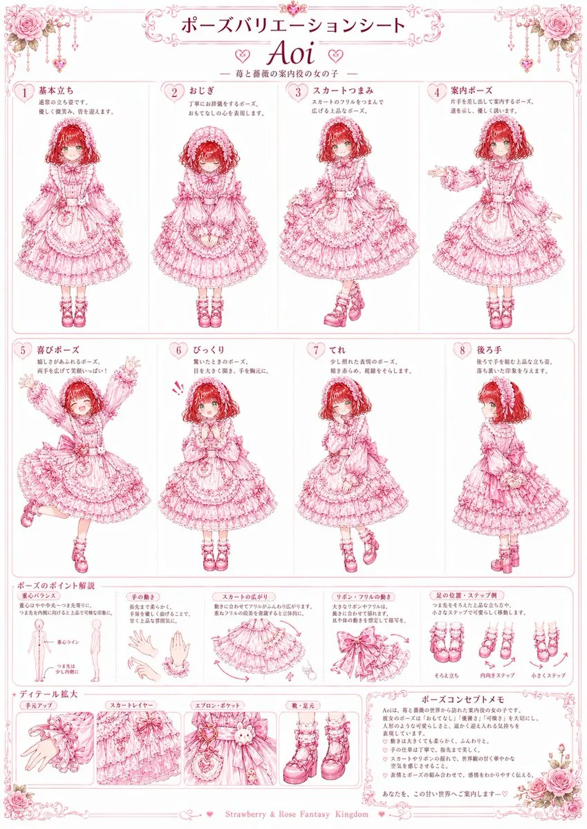 Pink Lolita Pose Variation Sheet reference