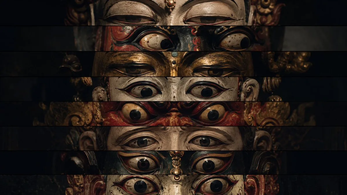 Surreal Theatrical Mask Collage reference