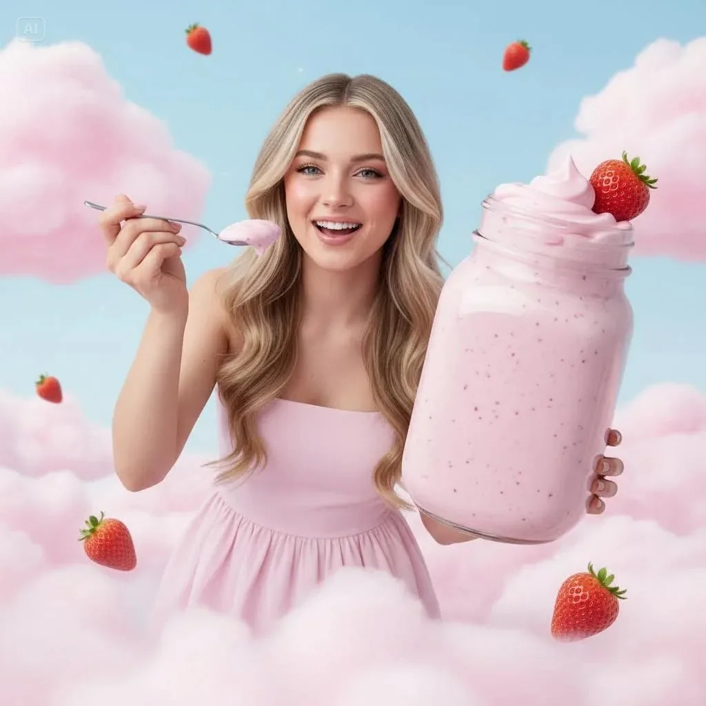 Surreal Strawberry Yogurt Commercial Scene - Nano Banana Pro AI Prompt for Product Marketing reference