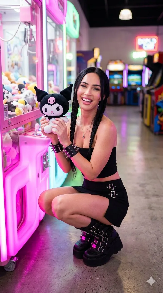 E-Girl Soft Punk Arcade Portrait - Nano Banana Pro AI Prompt for Social Media Post reference
