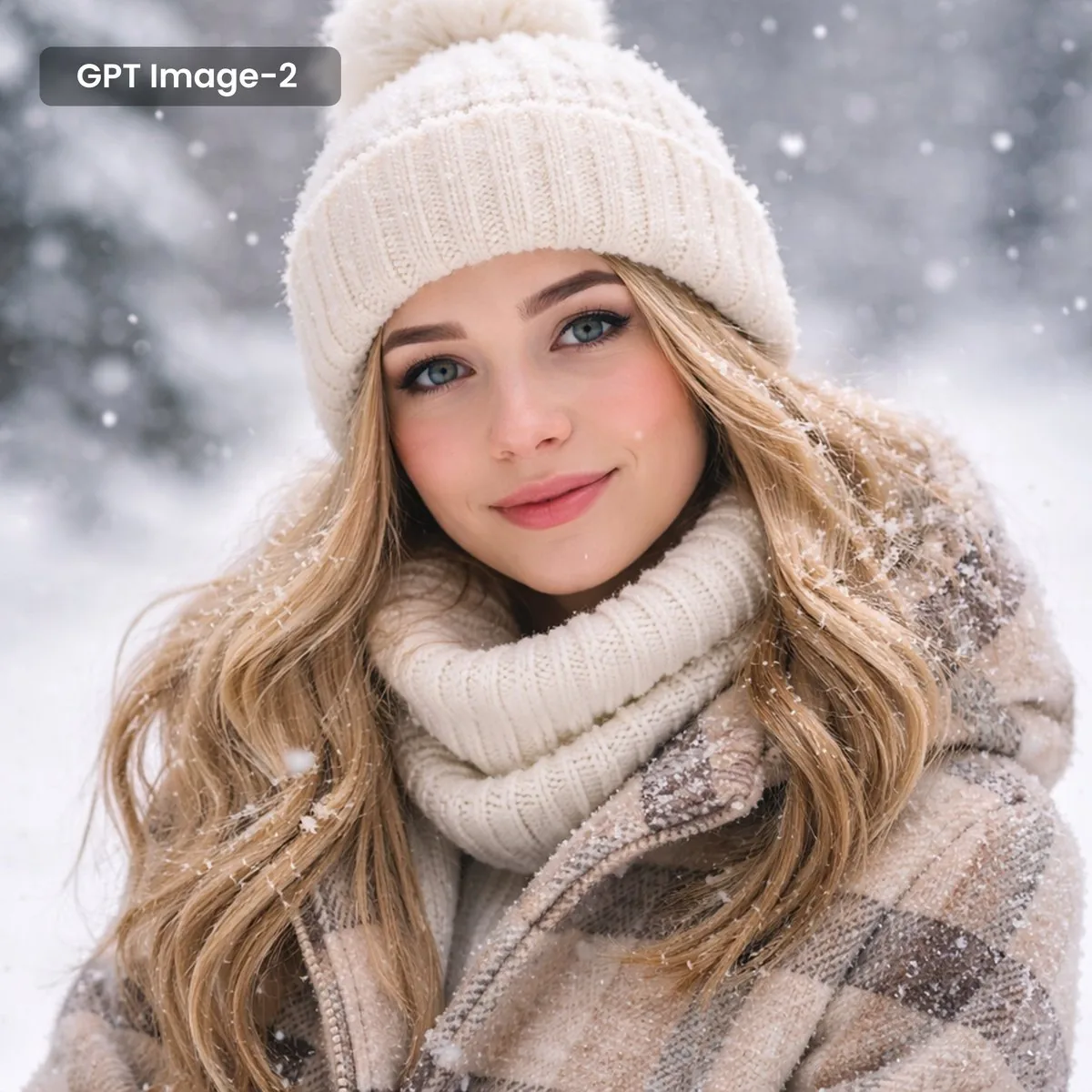 Photorealistic Winter Portrait with Snowflakes reference
