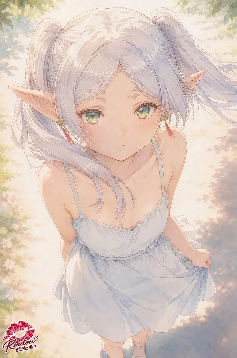 Censored Elf Girl Garden Illustration reference