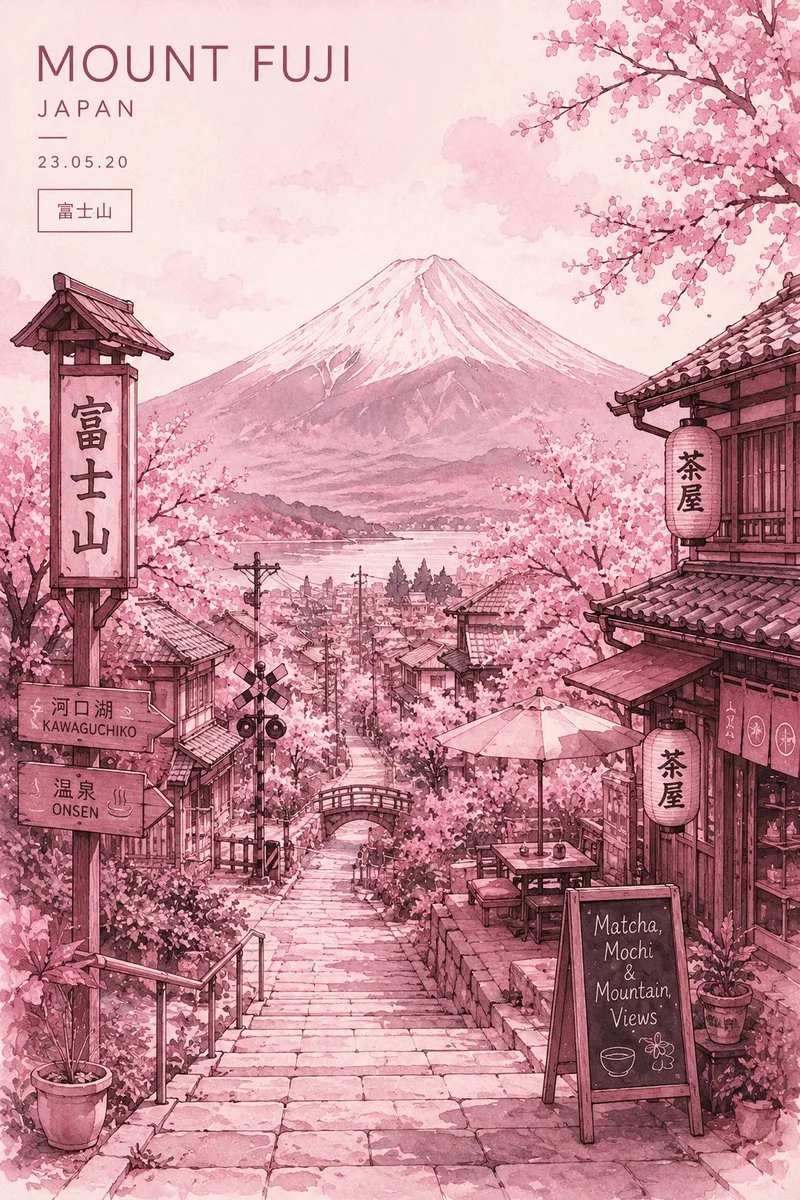 Watercolor Mount Fuji Travel Poster reference