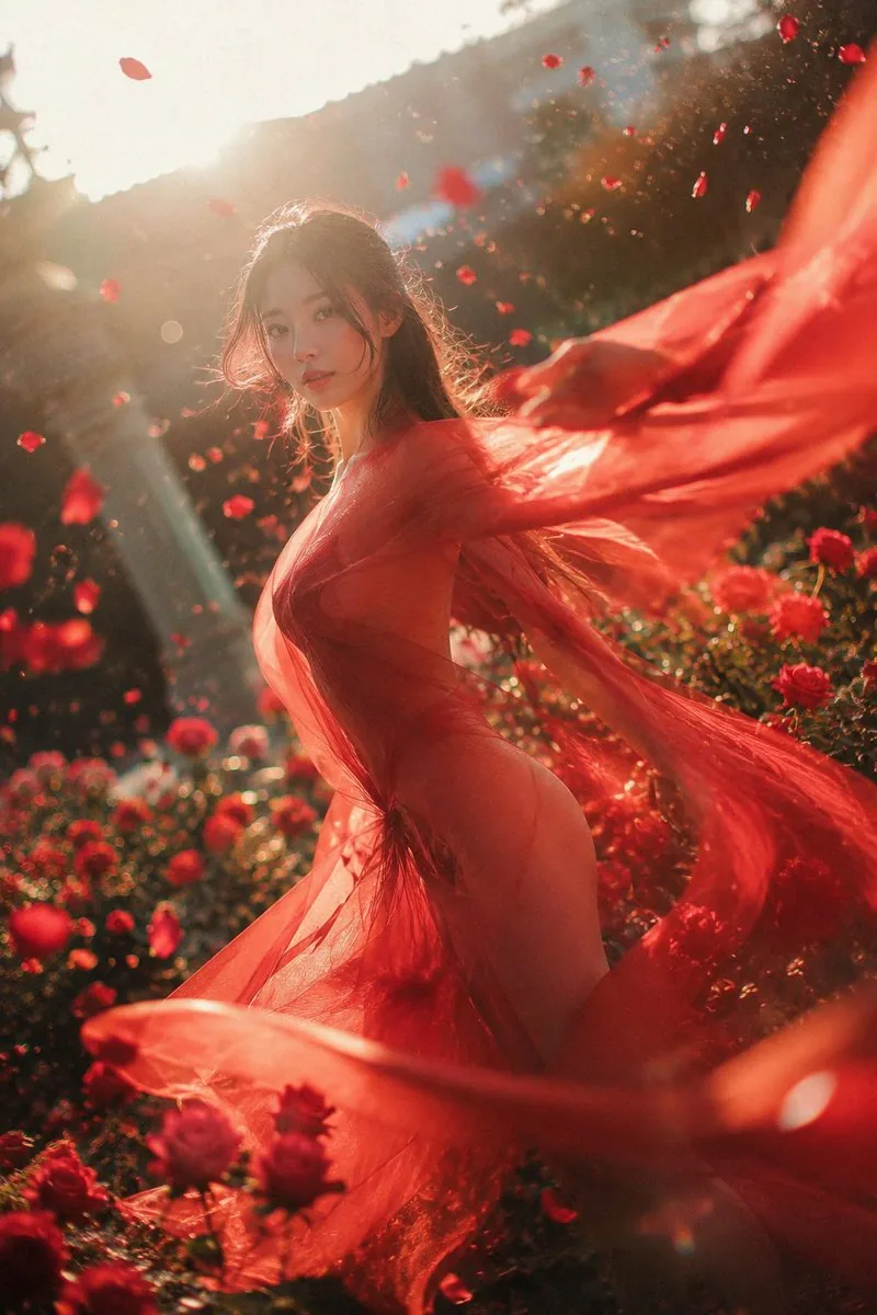 Crimson Rose Garden Fashion Portrait reference