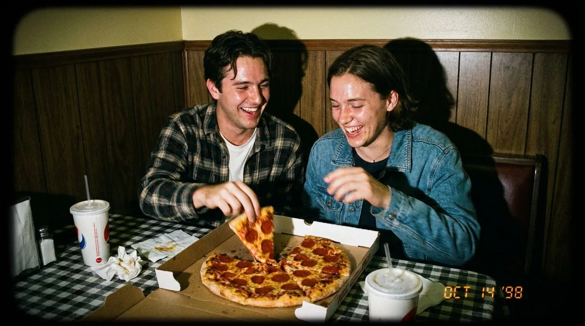 1998 Disposable Camera Photo of Friends in a Diner reference