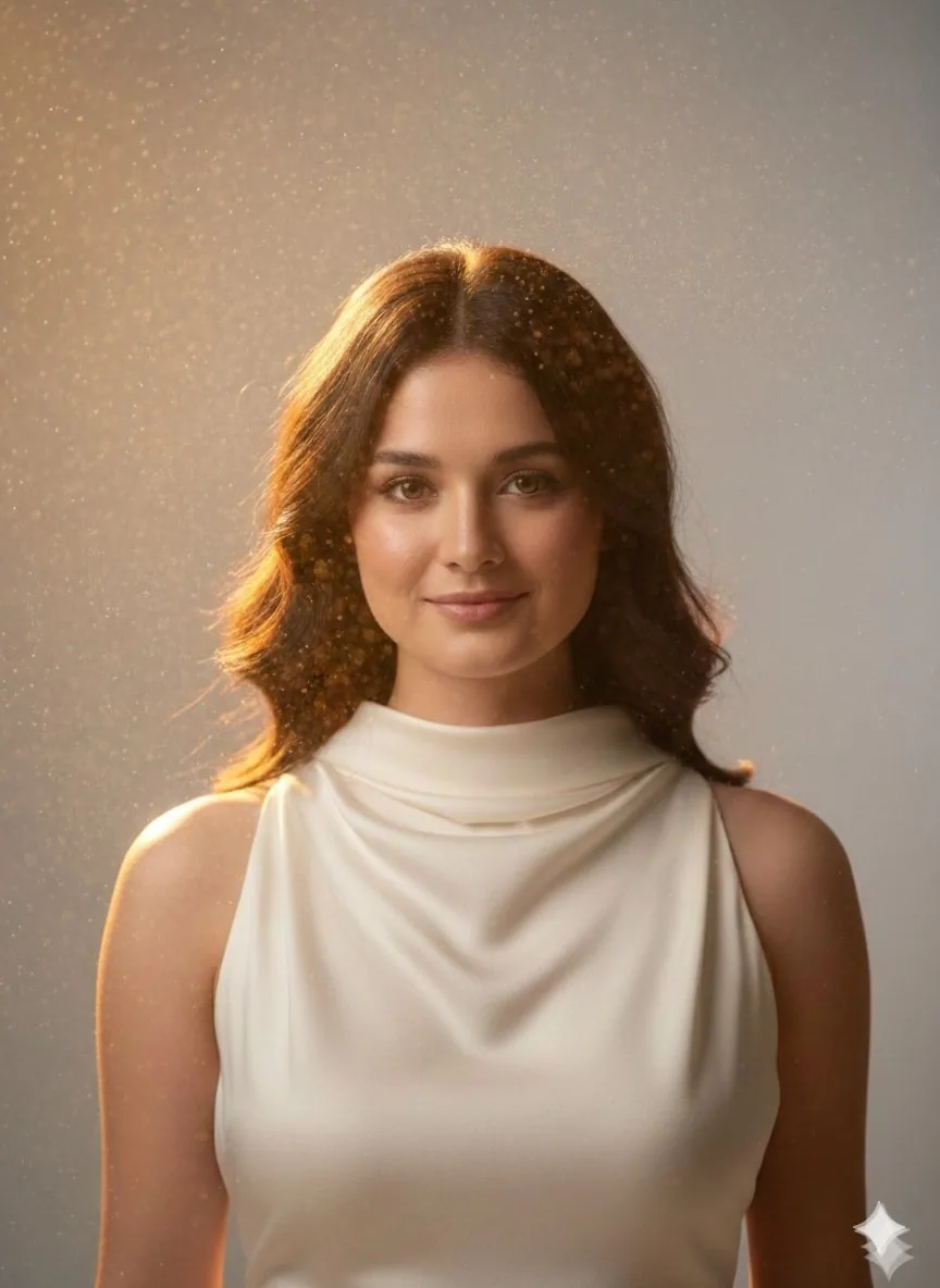 High-Fashion Editorial Portrait with Dust Particles reference