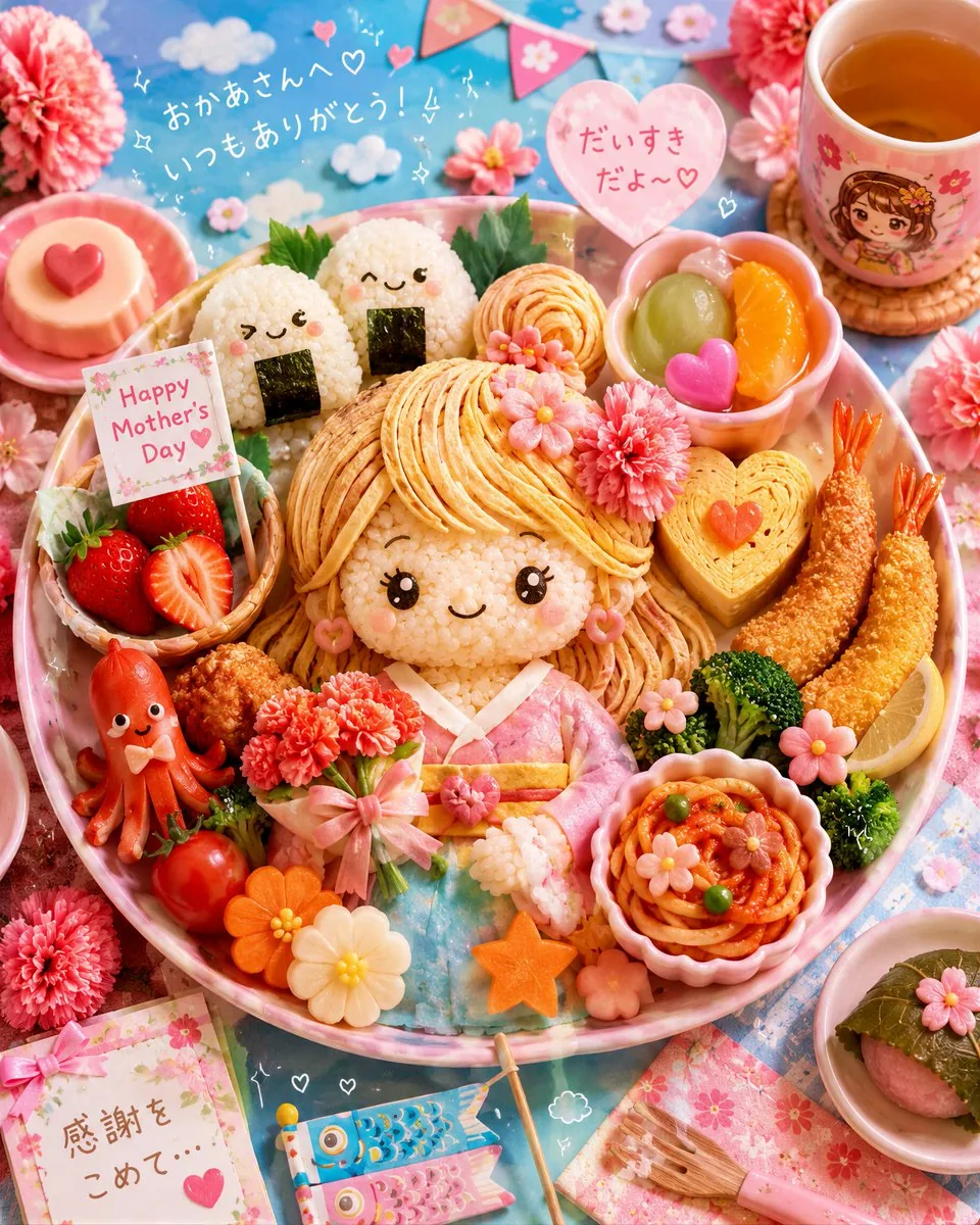 Kawaii Mother's Day Bento Food Art reference