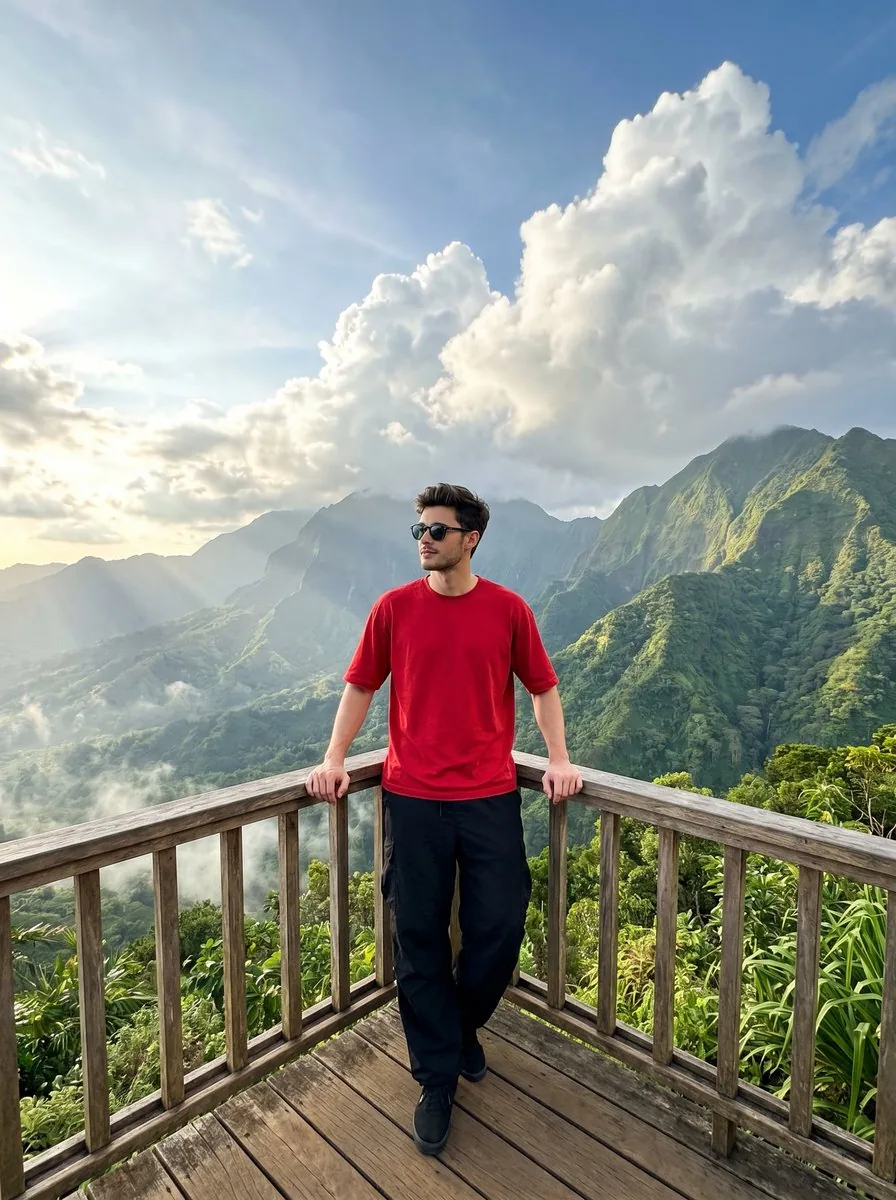 Travel Photo of Man on Mountain Overlook reference
