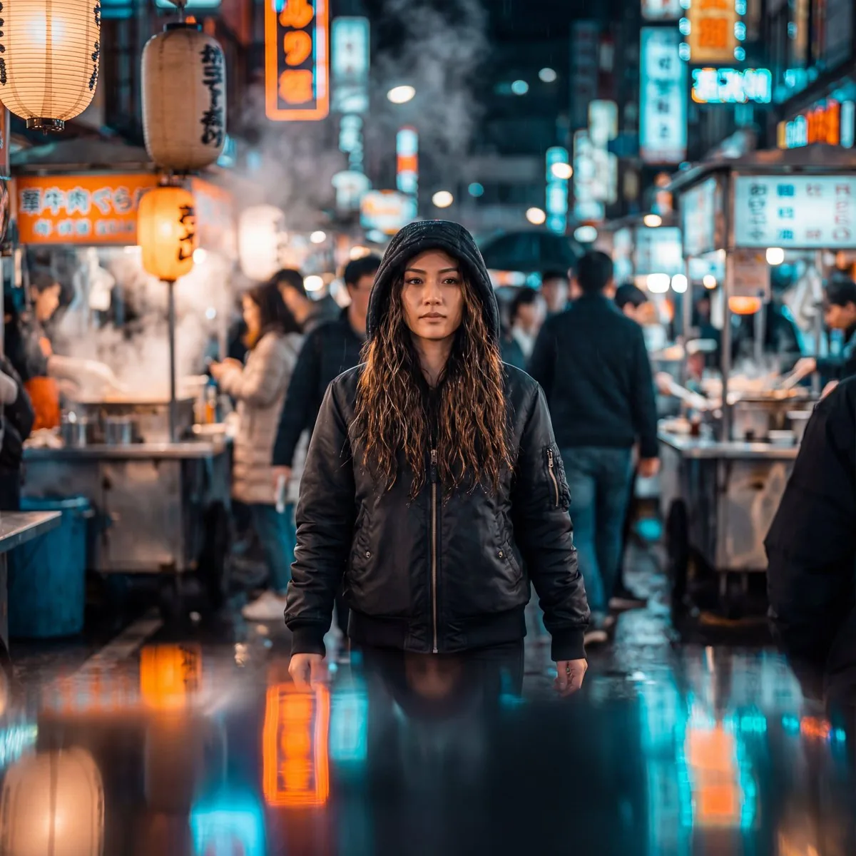Neon-Lit Night Market Cinematic Portrait - Nano Banana Pro AI Prompt for Profile / Avatar reference
