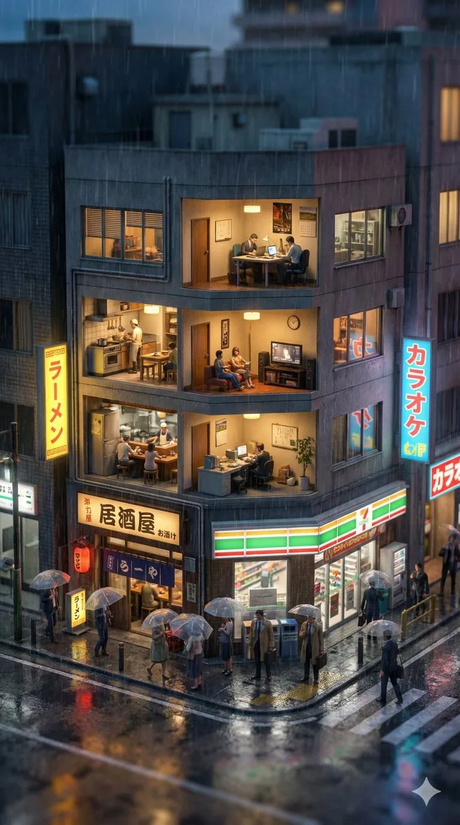 Vertical Tilt-Shift Miniature City Cross-Section reference