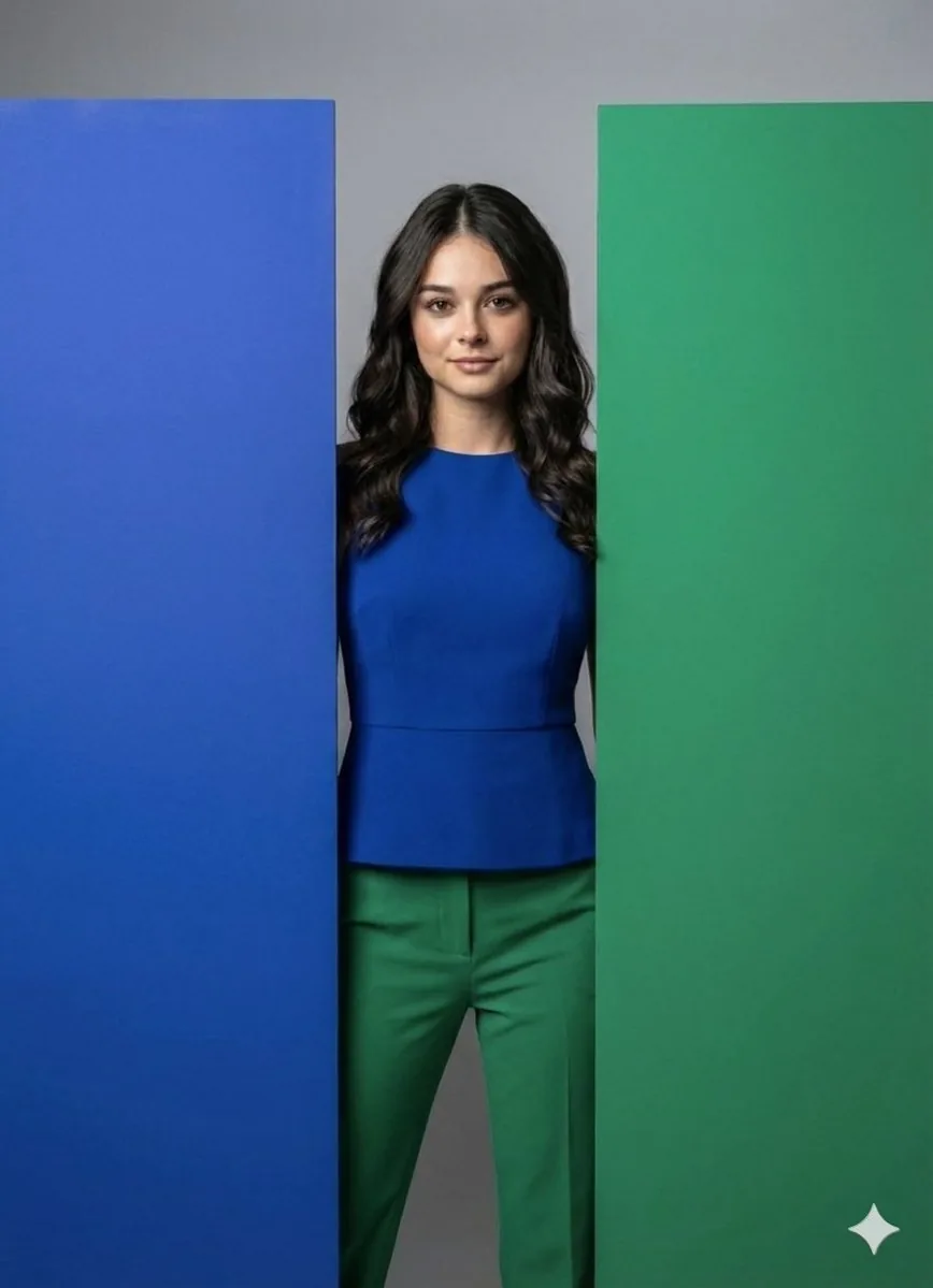 Minimalist Color-Blocked High-Fashion Portrait reference