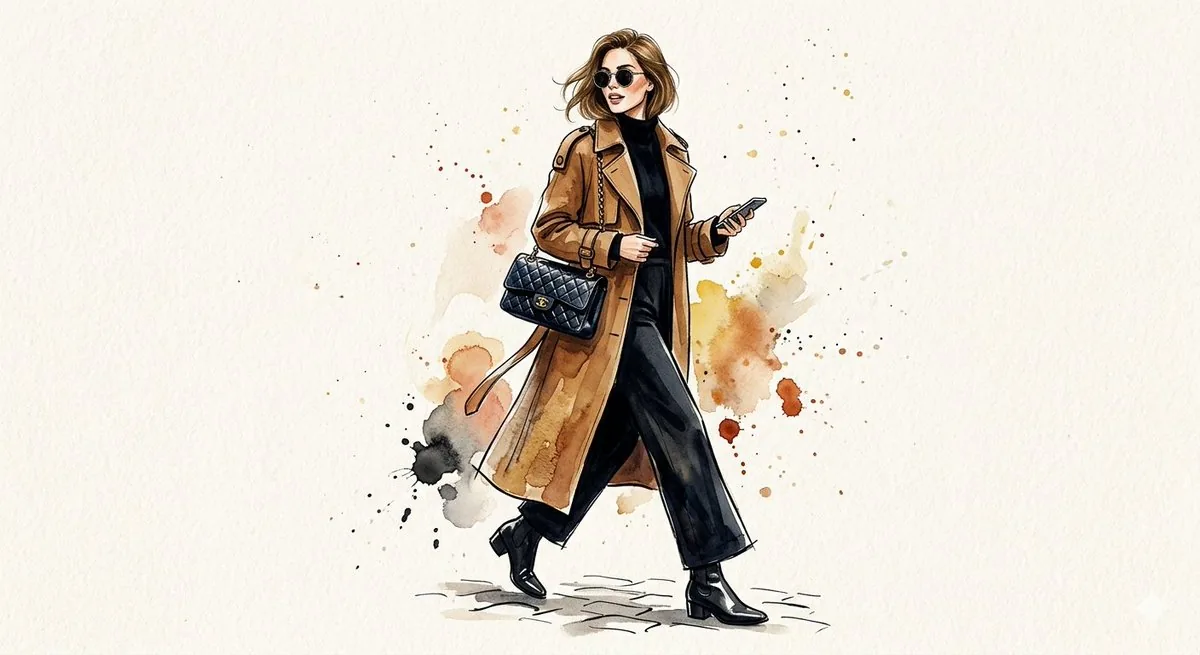 Watercolor Trench Coat Fashion Illustration reference