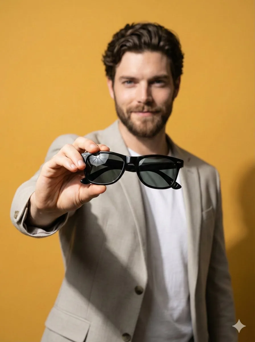 Product Poster: Sunglasses with Shallow Depth of Field - Nano Banana Pro AI Prompt for Product Marketing reference