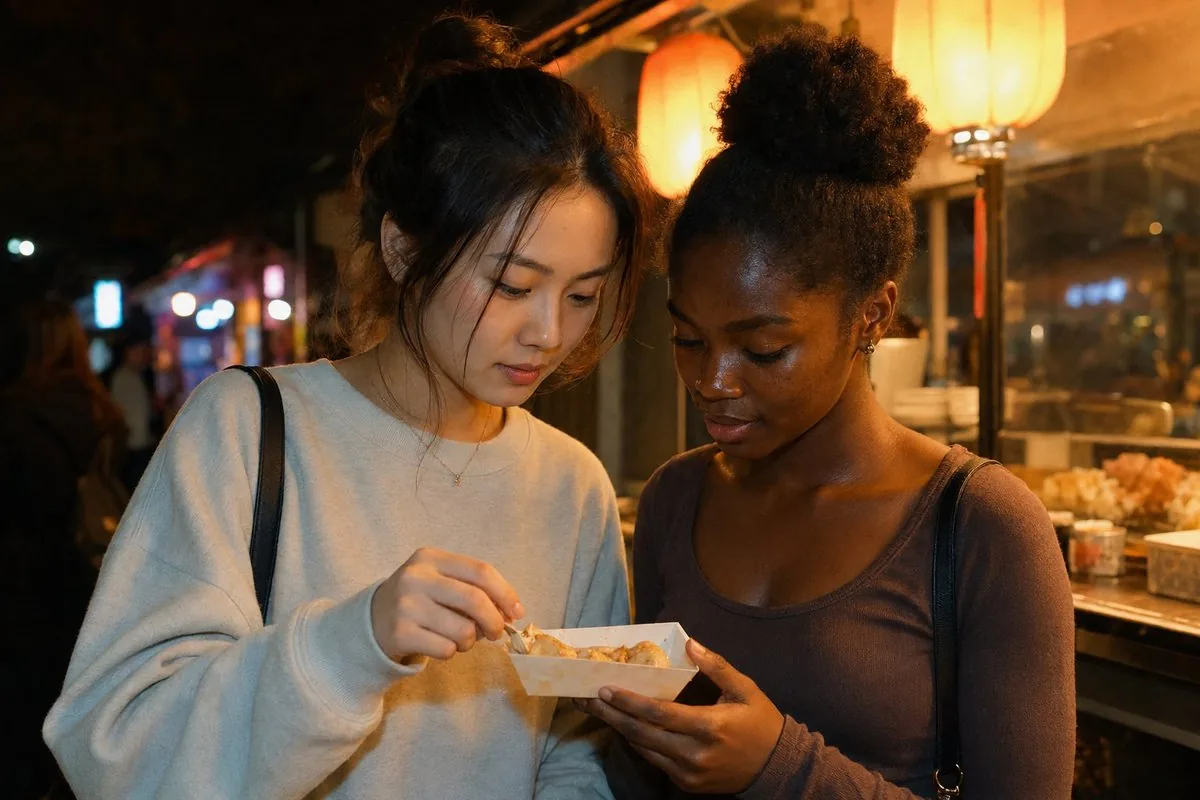 Candid Night Market Food Stall Friends reference