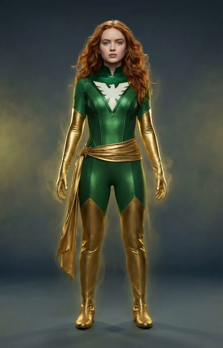 Cinematic Concept Art of Sadie Sink as Jean Grey - Nano Banana Pro AI Prompt for Game Asset reference