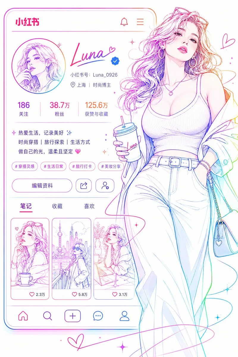 Social Media Profile Neon Line Art reference