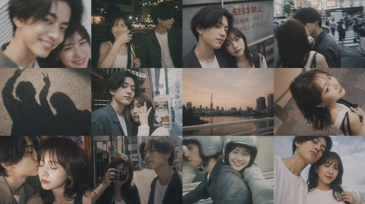 Romantic Tokyo Couple Photo Collage reference