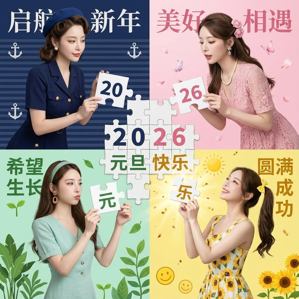 New Year's Day Special: Four-Panel Puzzle for 2026 Blessing reference