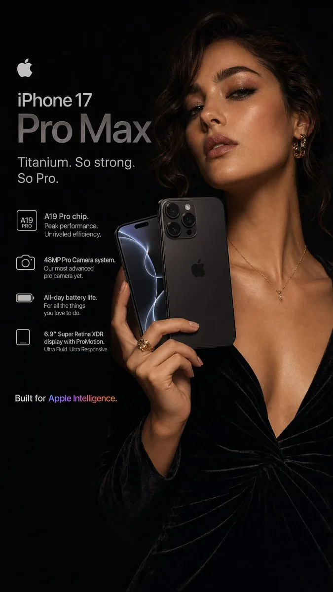 Hyperrealistic iPhone 17 Pro Max Ad reference