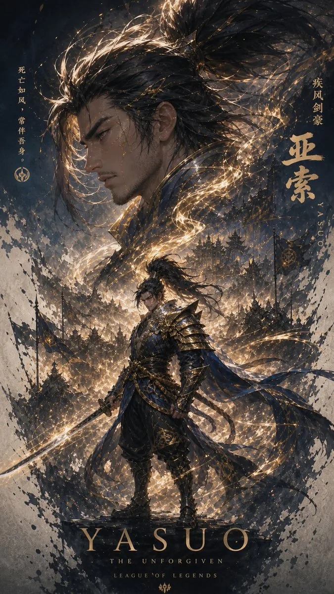 Cinematic Yasuo Fantasy Poster reference