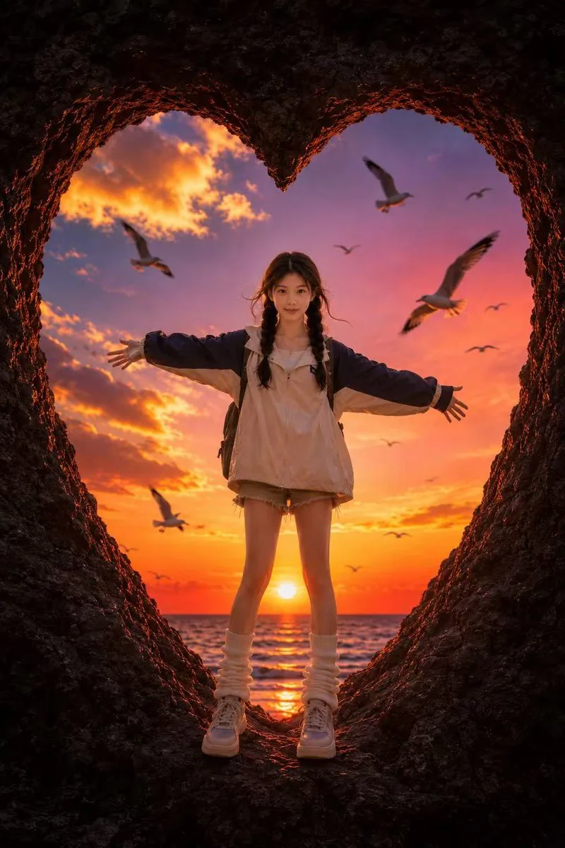 Heart-Shaped Sunset Cave Portrait reference