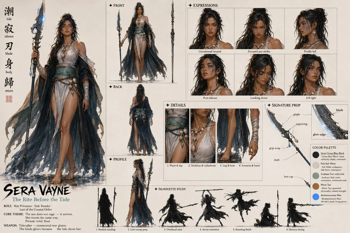 Fantasy Tide Priestess Character Sheet reference