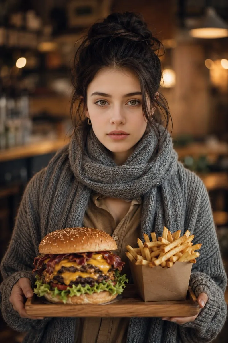 Cinematic Cafe Portrait with Food reference