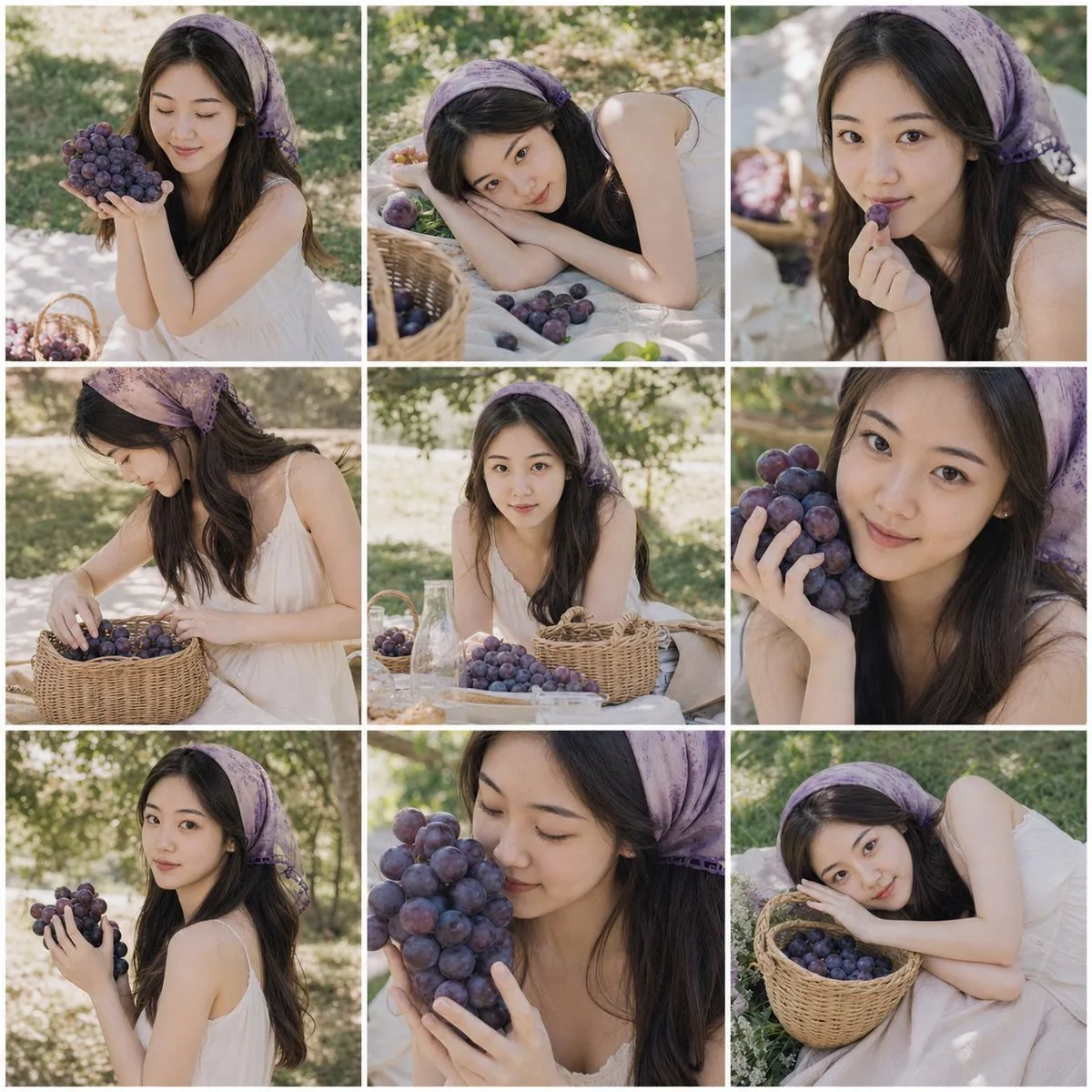 Summer Grape Girl 3x3 Grid Portrait reference