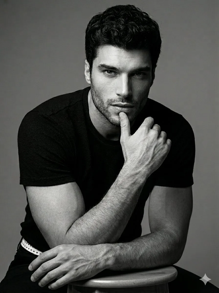 Black and White Male Studio Portrait reference