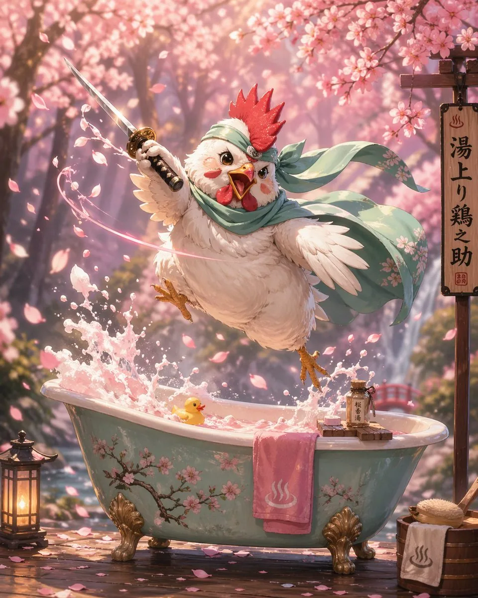 Samurai Chicken Bathtime Portrait reference