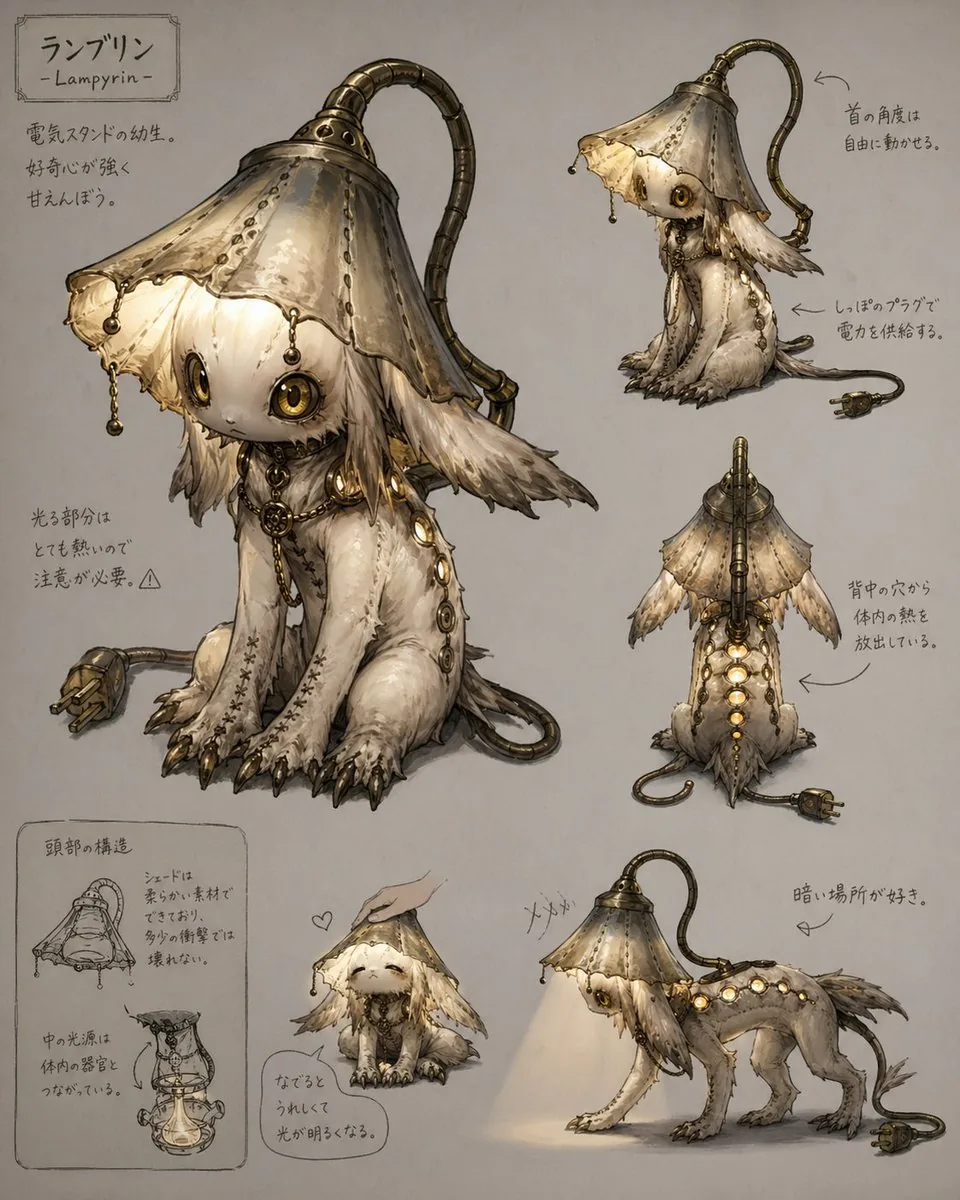 Lamp-Creature Concept Art Sheet reference