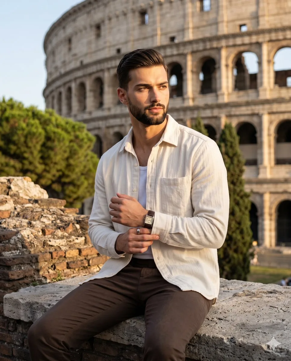 Golden Hour Colosseum Travel Portrait - Nano Banana Pro AI Prompt for Social Media Post reference