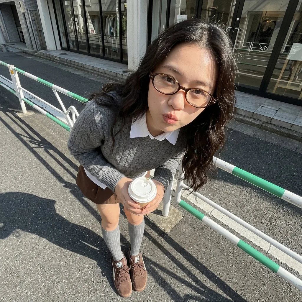 Photorealistic Cute Academic Street Photography Portrait - Nano Banana Pro AI Prompt for Social Media Post reference