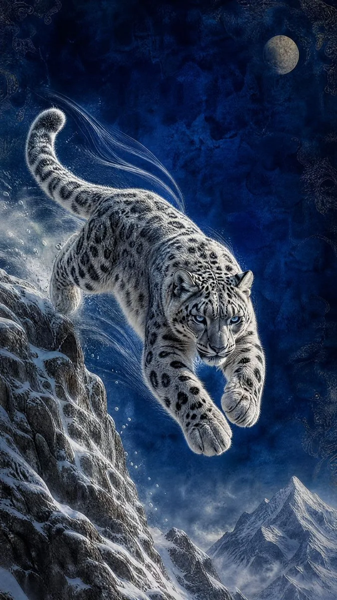 Moonlit Snow Leopard Leap reference