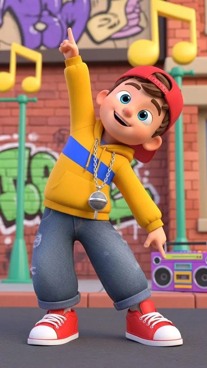 3D Cartoon Character: Hip-Hop Boy in Pixar Style reference