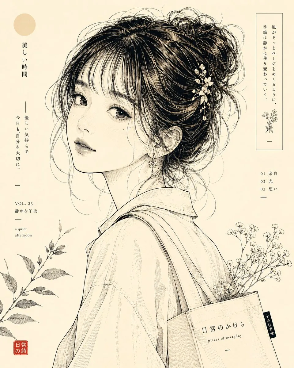Japanese Line-Art Portrait Illustration reference
