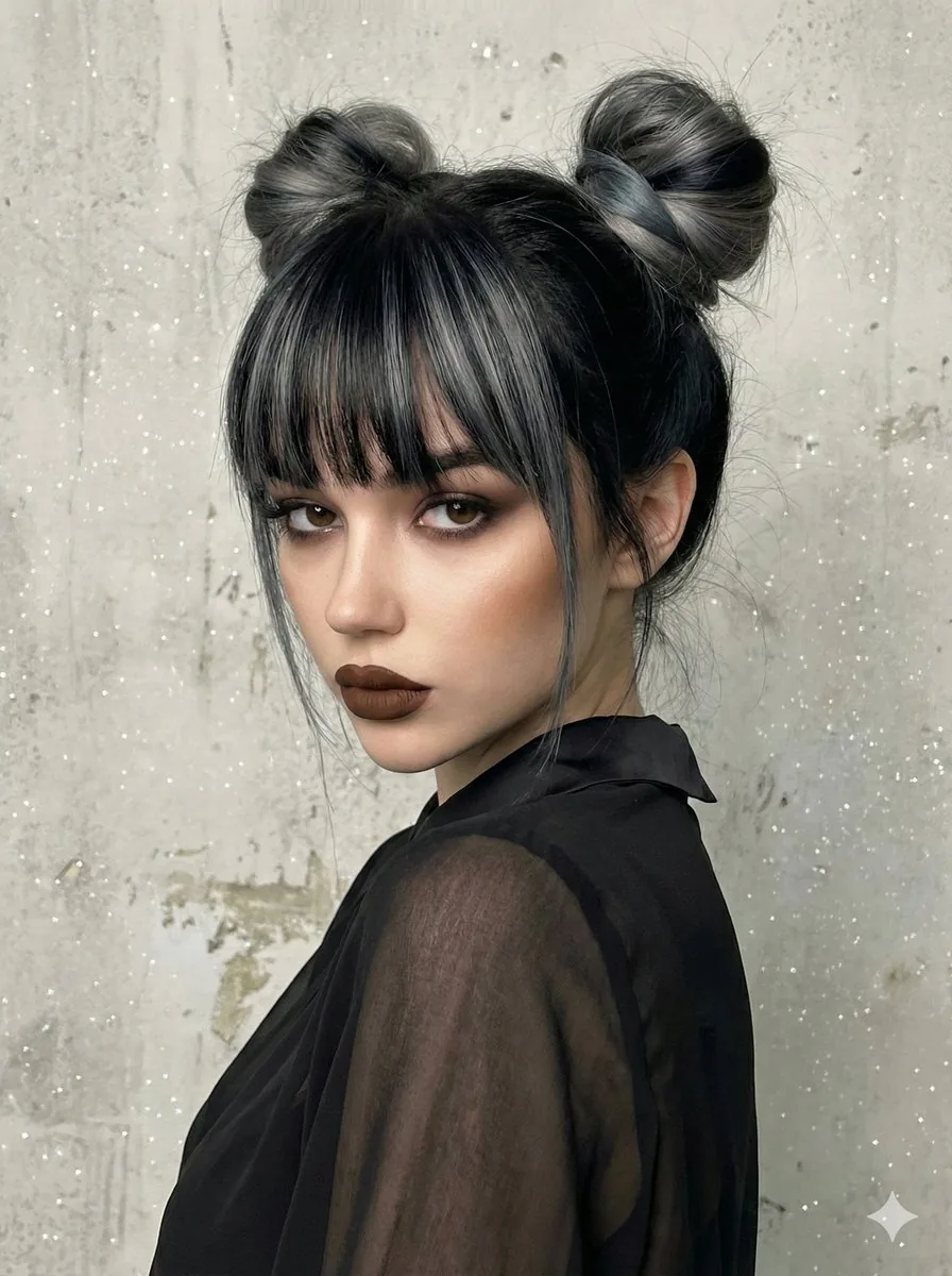 Studio Portrait with Space Buns and Glitter Overlay - Nano Banana Pro AI Prompt for Profile / Avatar reference