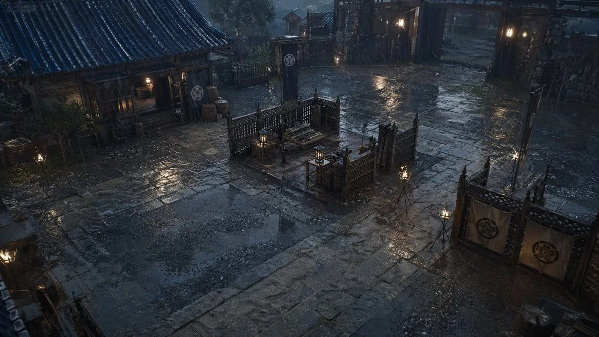Rainy Feudal Japan Courtyard reference
