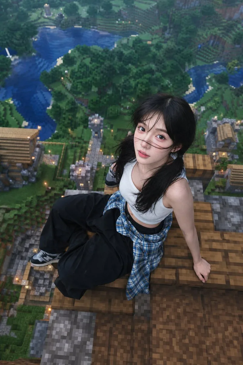 Minecraft Rooftop Aerial Portrait reference