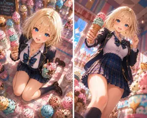 Blonde Anime Ice Cream Shop Diptych