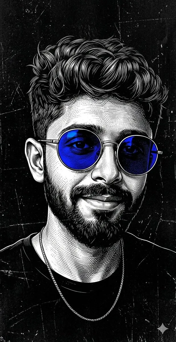 Monochrome Scratchboard Selfie Portrait reference