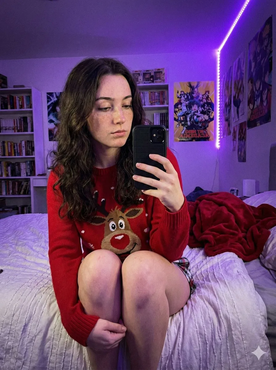 Low-Light Smartphone Selfie in Gen Z Bedroom - Nano Banana Pro AI Prompt for Social Media Post reference
