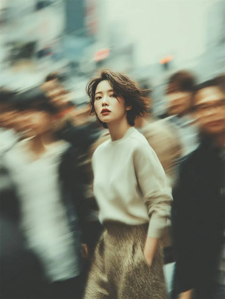 Cinematic Street Portrait with Motion Blur reference