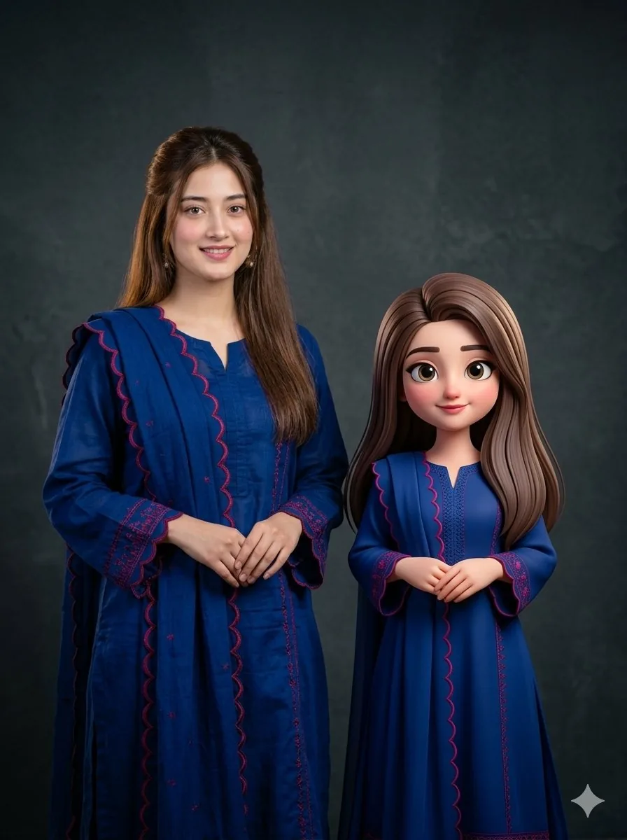 Woman with 3D Cartoon Miniature reference