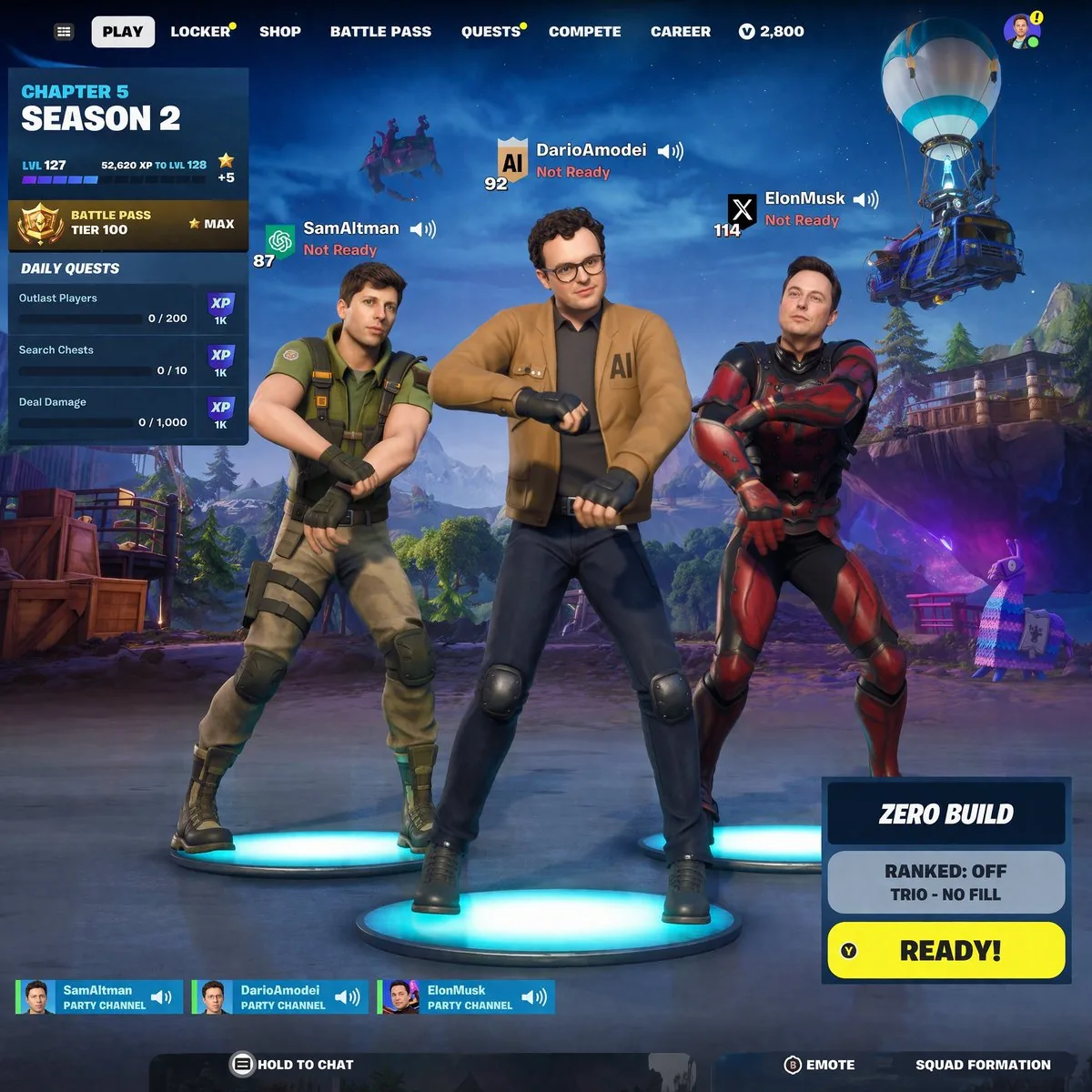Tech CEO Battle Royale Lobby reference