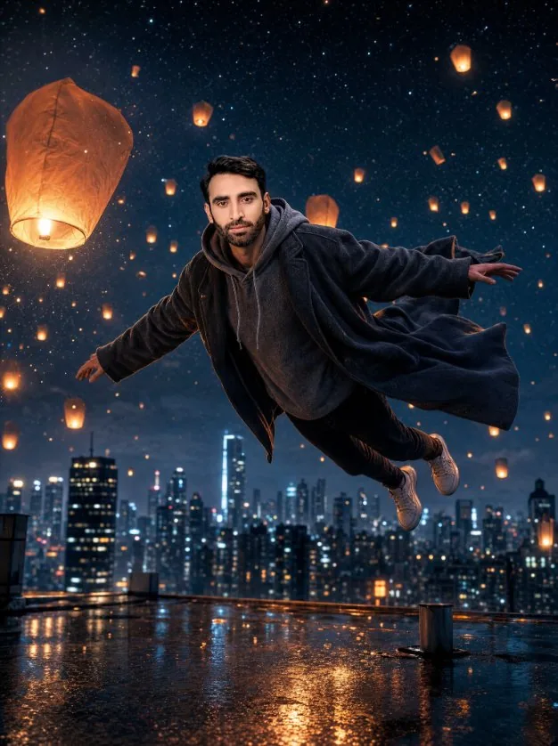 Floating Man Above Lantern City reference