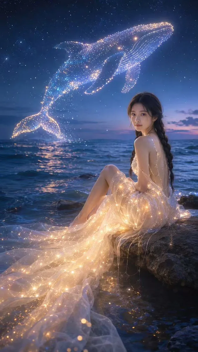 Starlit Whale Fantasy Seaside Portrait reference