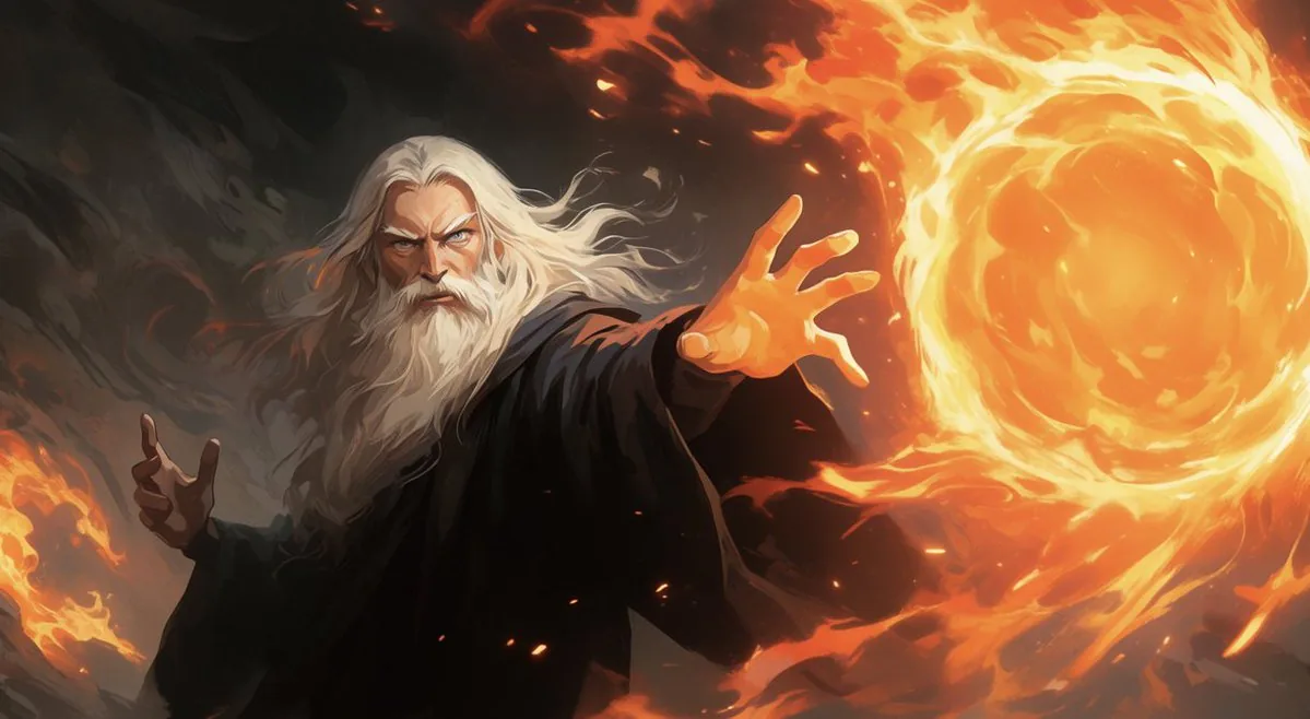 Faceless Fire Wizard Anime Scene reference